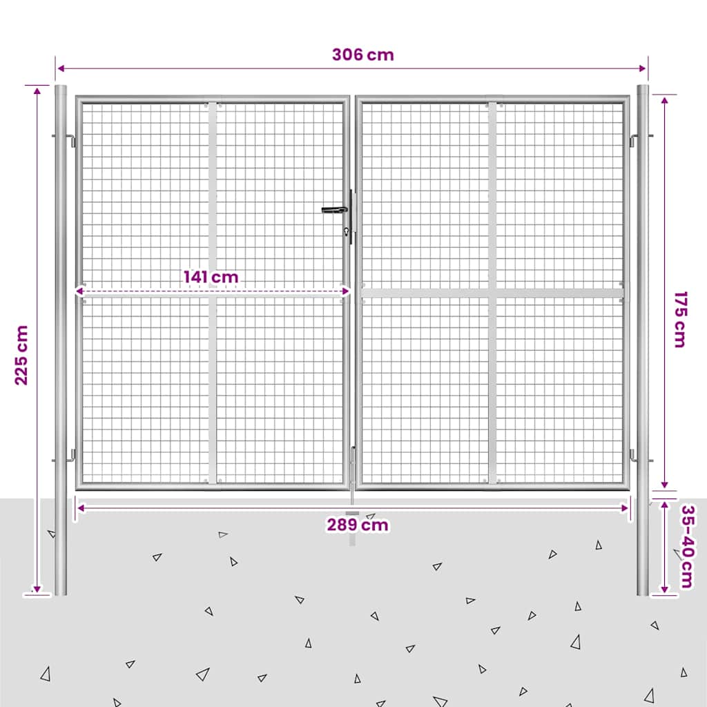 Garden Gate Galvanised Steel 306x175 cm Silver