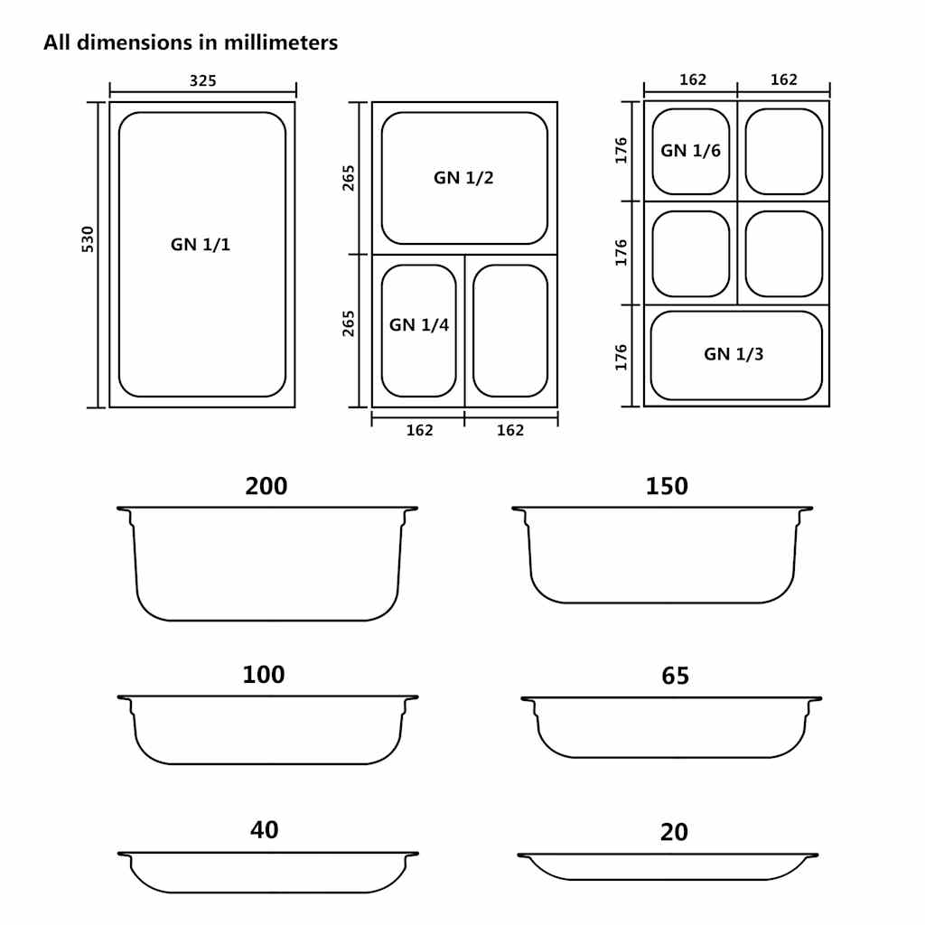 Gastronorm Containers 8 pcs GN 1/6 200 mm Stainless Steel