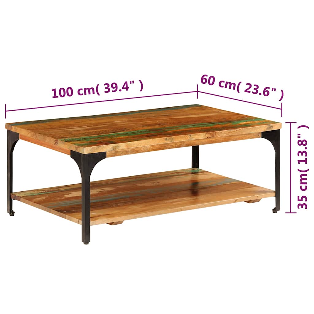 247324 vidaXL Coffee Table with Shelf 100x60x35 cm Solid Reclaimed Wood