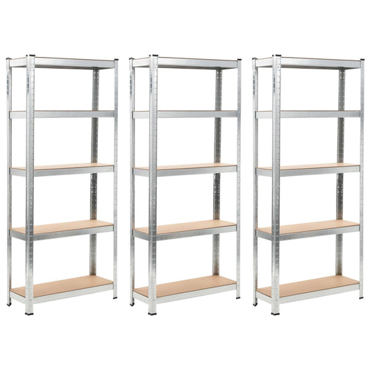 vidaXL Storage Shelves 3 pcs Silver 75x30x172 cm Steel and MDF