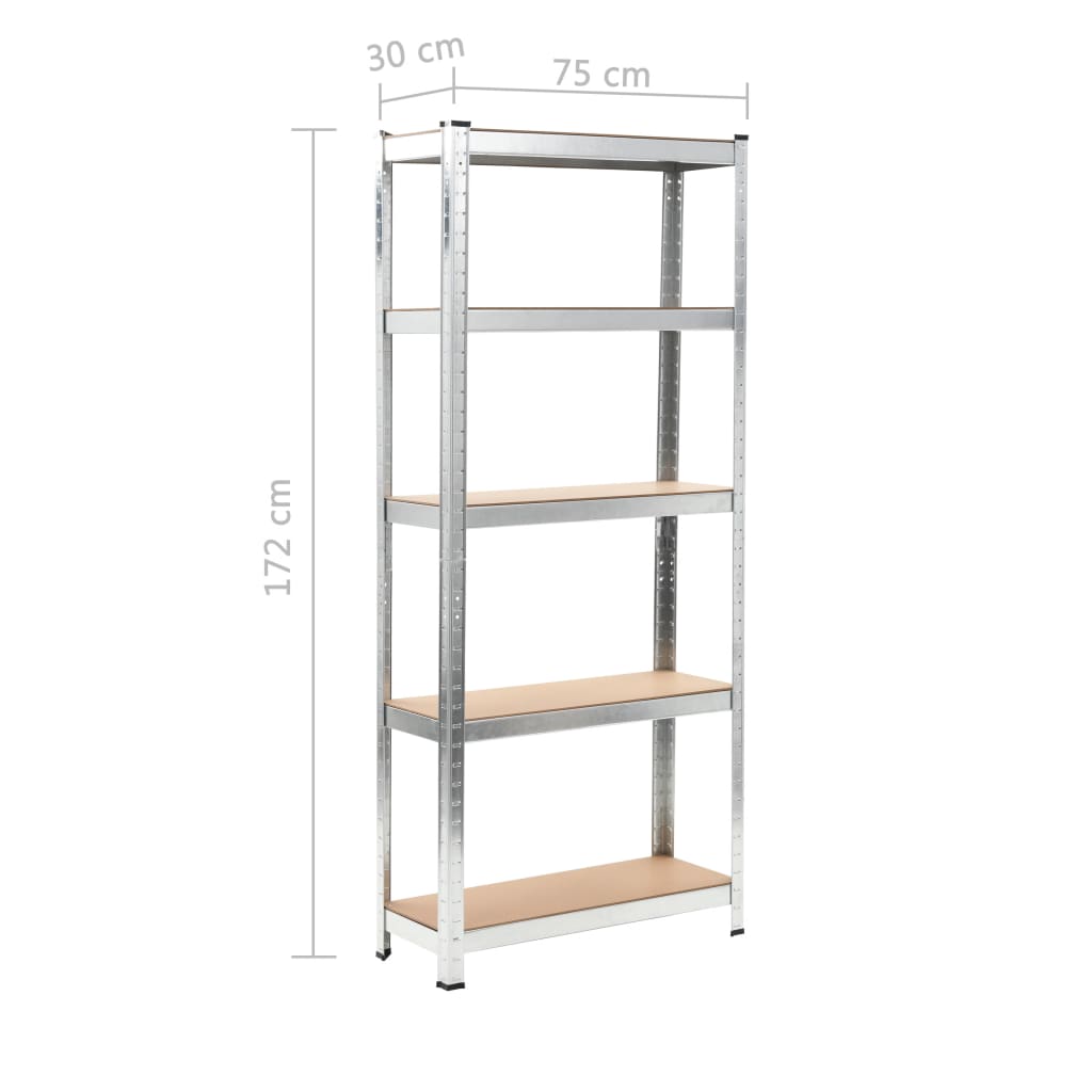 vidaXL Storage Shelves 3 pcs Silver 75x30x172 cm Steel and MDF