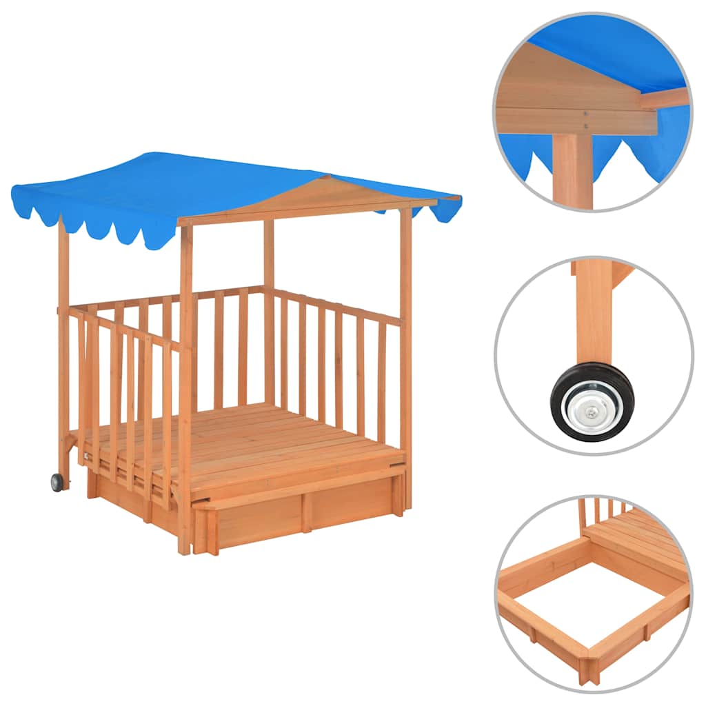 91795 vidaXL Kids Playhouse with Sandbox Fir Wood Blue UV50