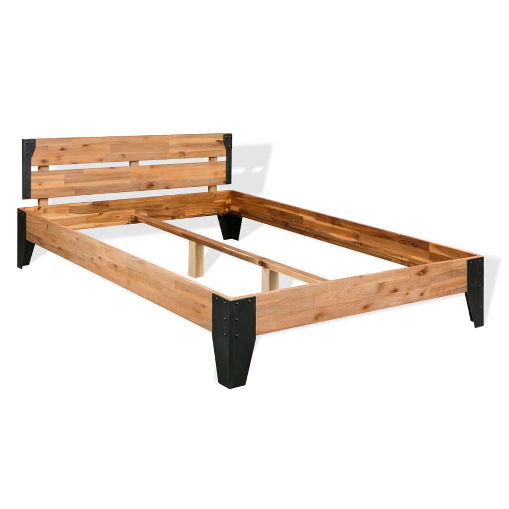 Bed Frame without Mattress Solid Acacia Wood Steel 152x203 cm