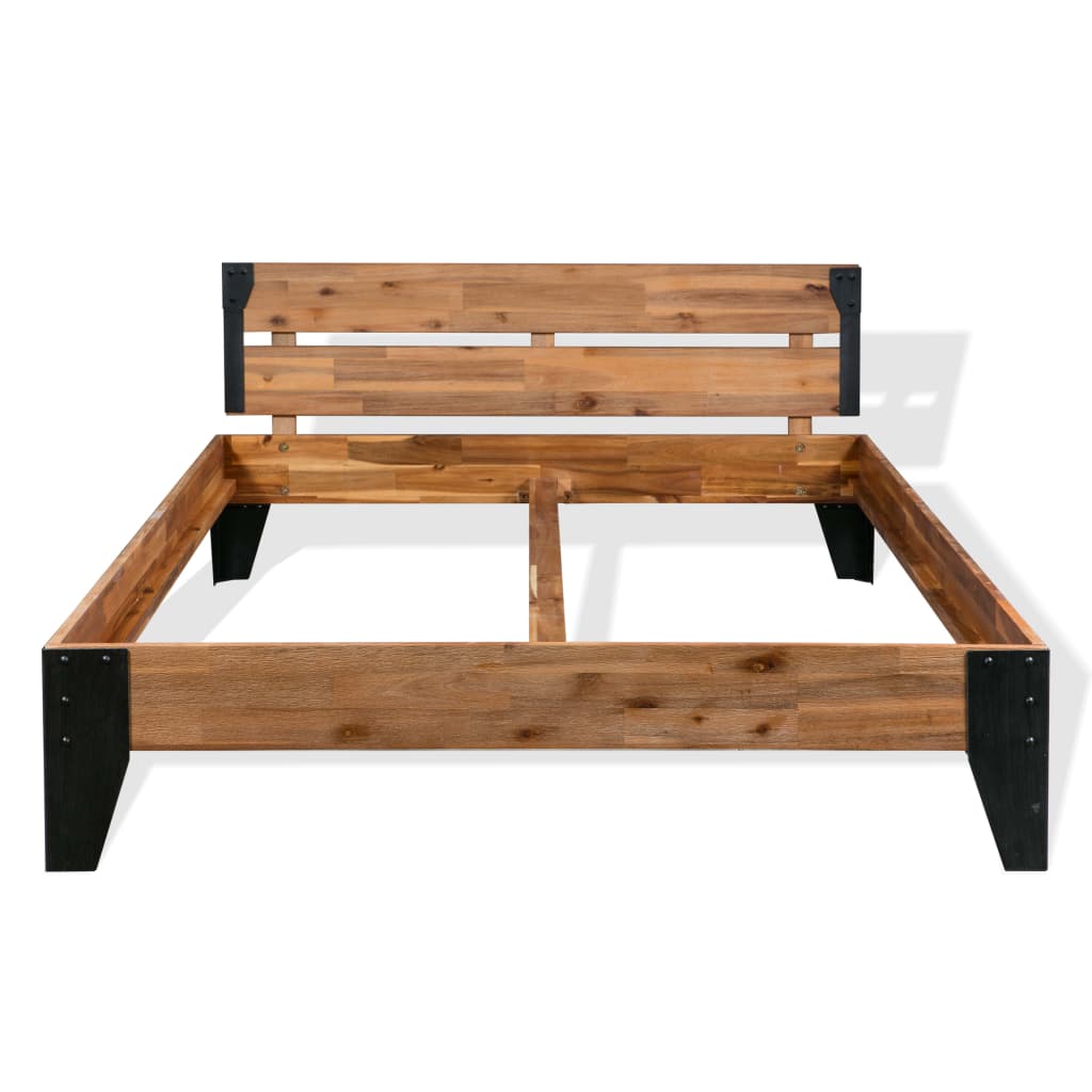 Bed Frame without Mattress Solid Acacia Wood Steel 152x203 cm