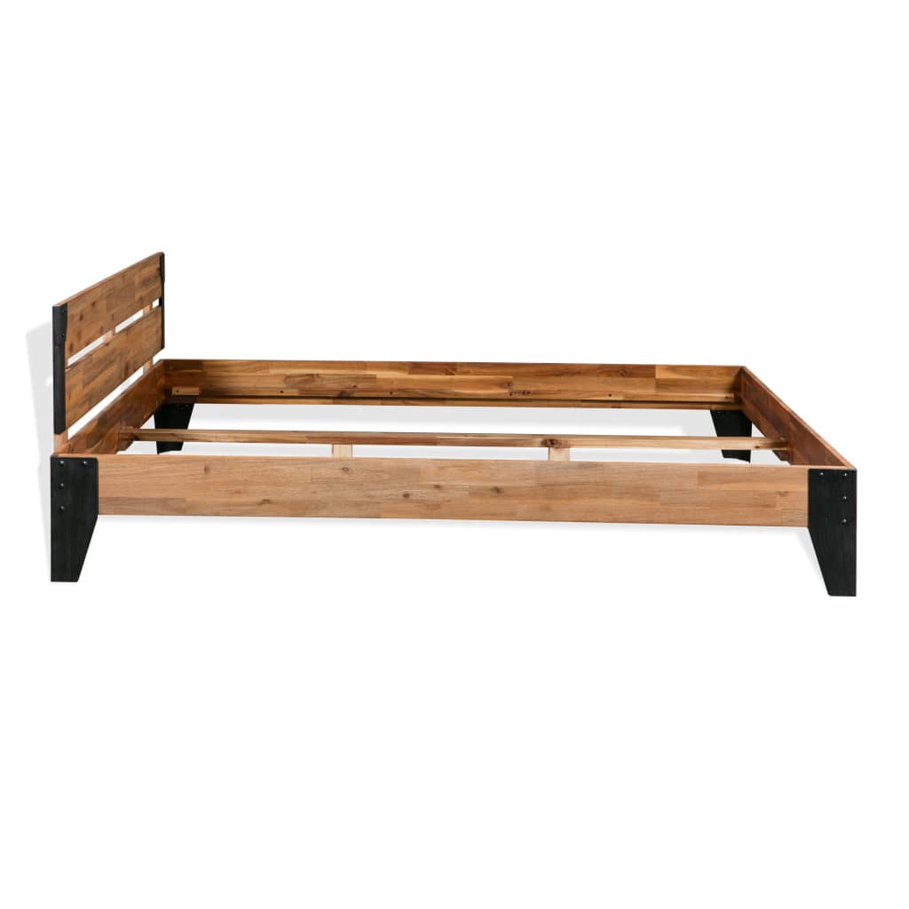 Bed Frame without Mattress Solid Acacia Wood Steel 152x203 cm