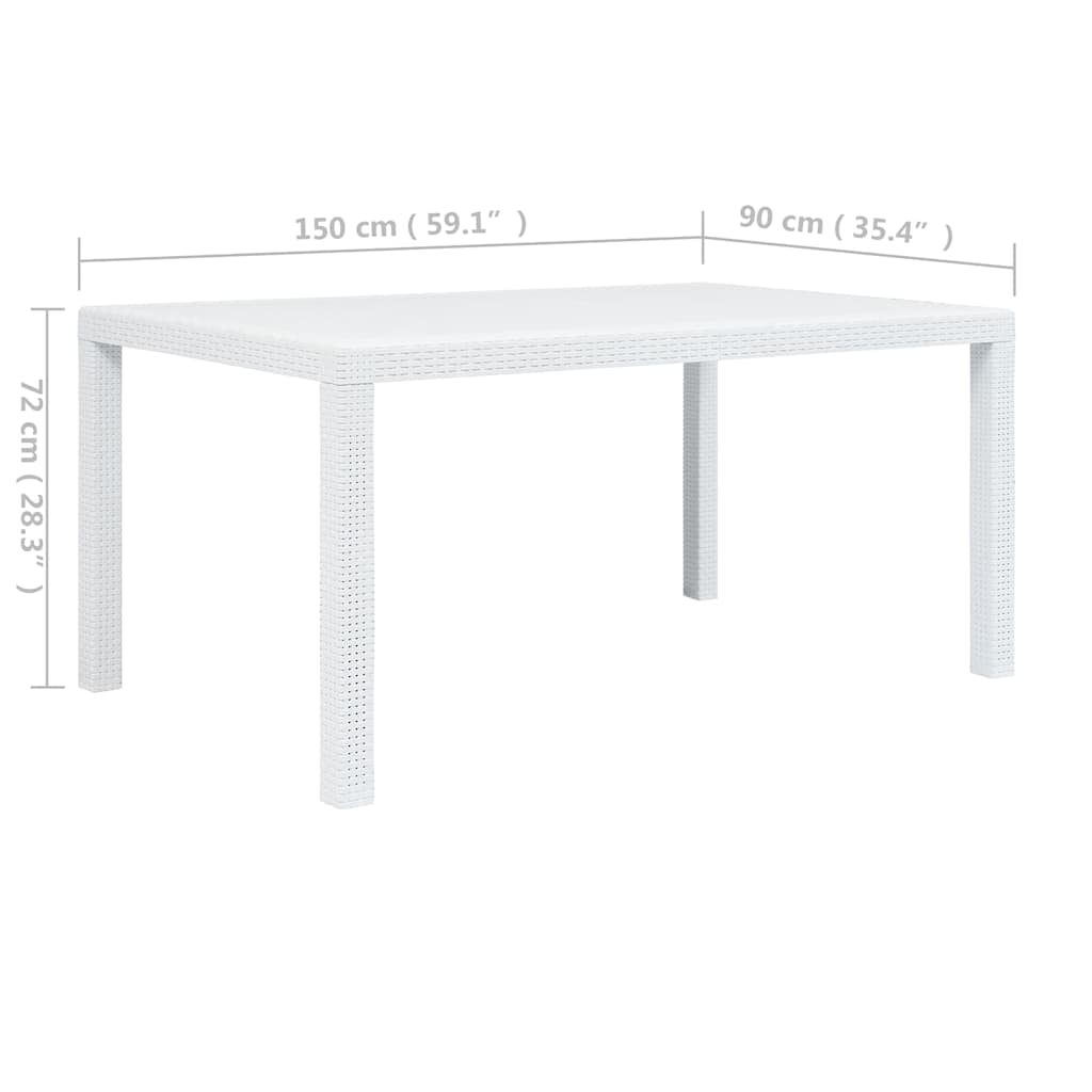 45604 vidaXL Garden Table White 150x90x72 cm Plastic Rattan Look