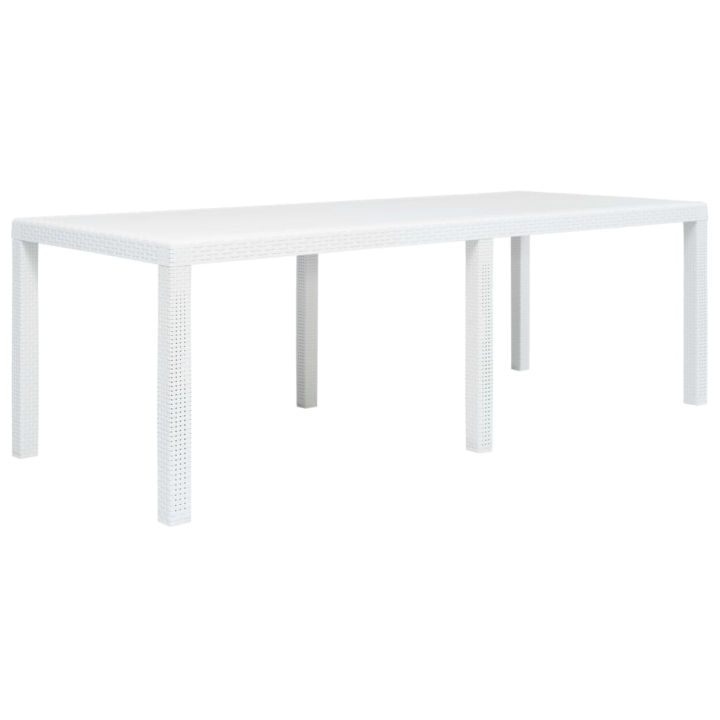 45607 vidaXL Garden Table White 220x90x72 cm Plastic Rattan Look