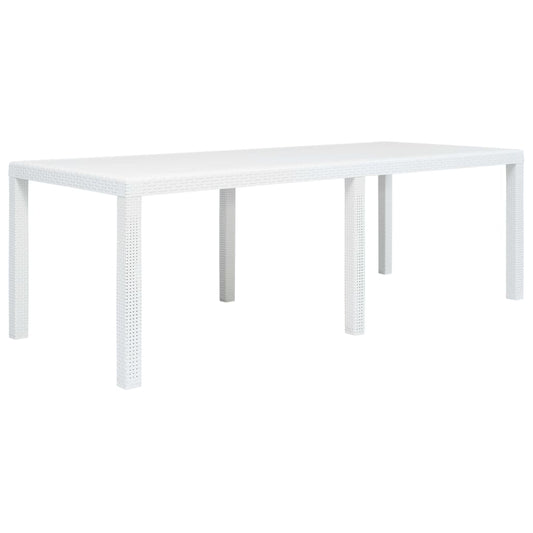 45607 vidaXL Garden Table White 220x90x72 cm Plastic Rattan Look