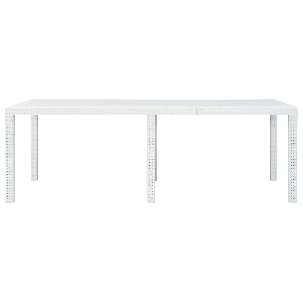 45607 vidaXL Garden Table White 220x90x72 cm Plastic Rattan Look