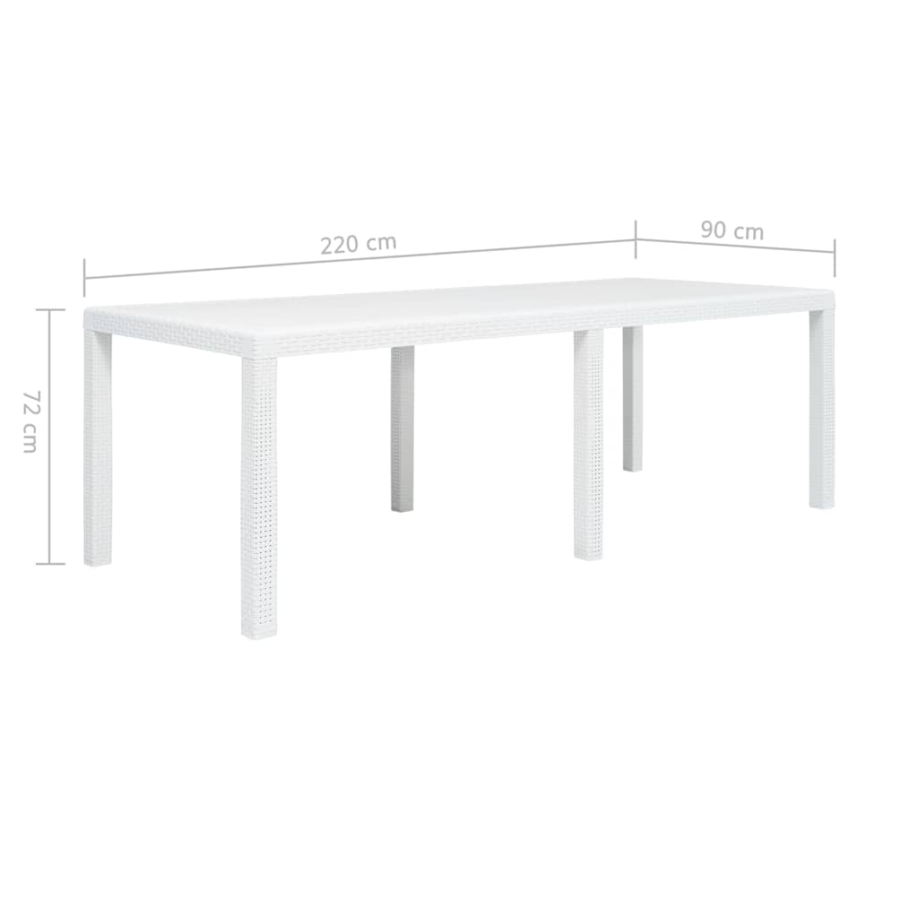 45607 vidaXL Garden Table White 220x90x72 cm Plastic Rattan Look
