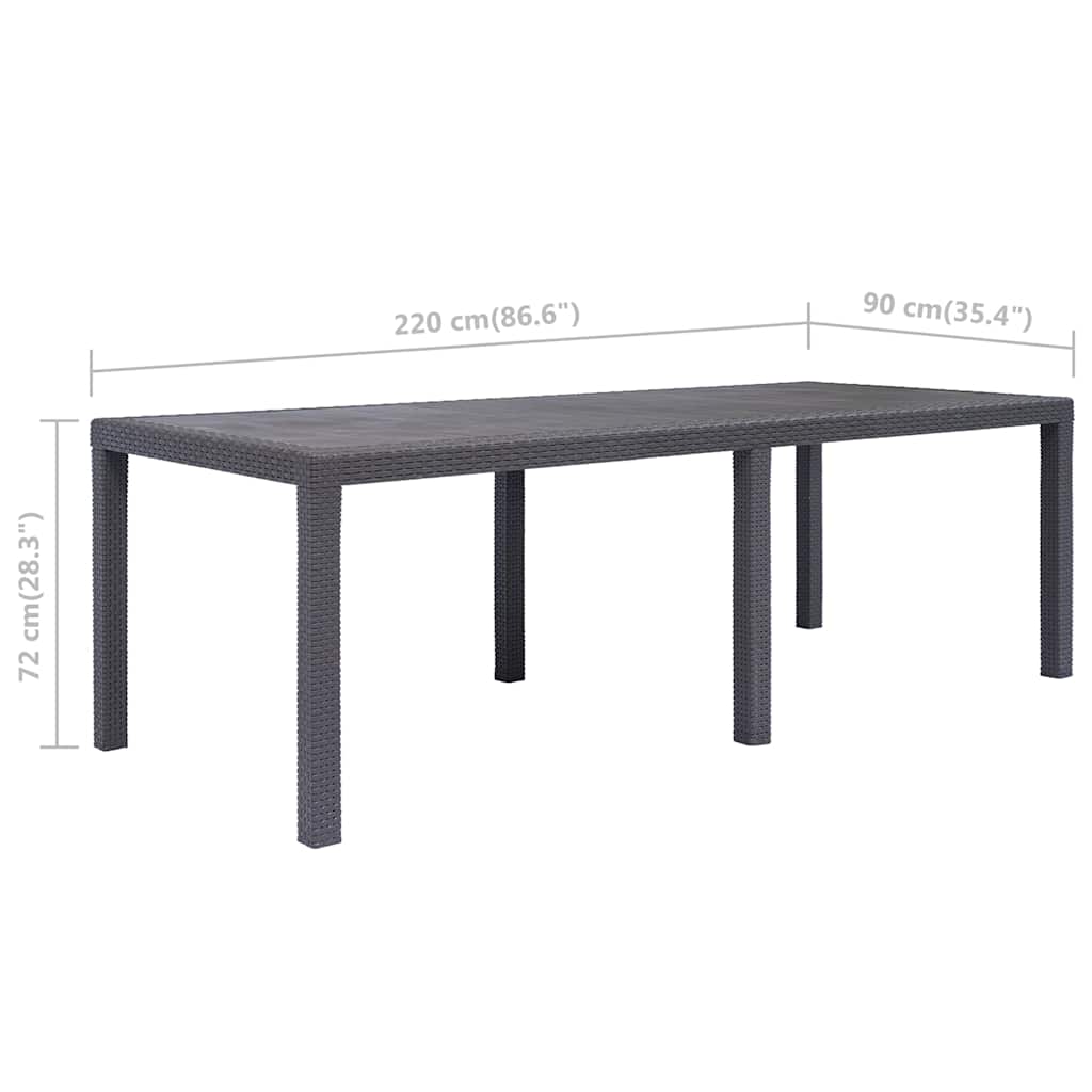 45609 vidaXL Garden Table Brown 220x90x72 cm Plastic Rattan Look
