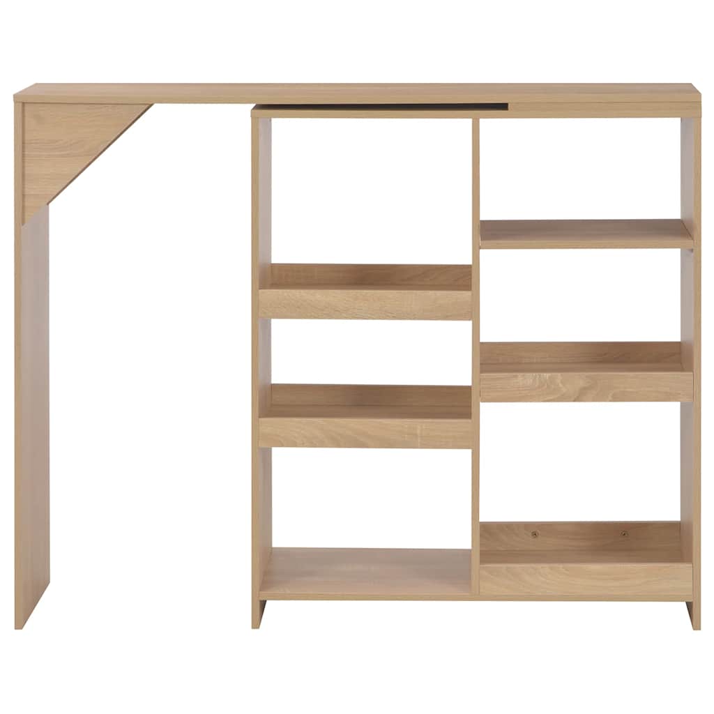 Bar Table with Moveable Shelf Oak 138x39x110 cm