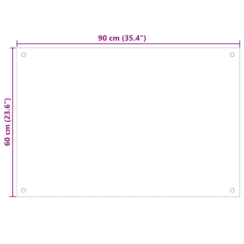 vidaXL Kitchen Backsplash White 90 x 60 cm Tempered Glass