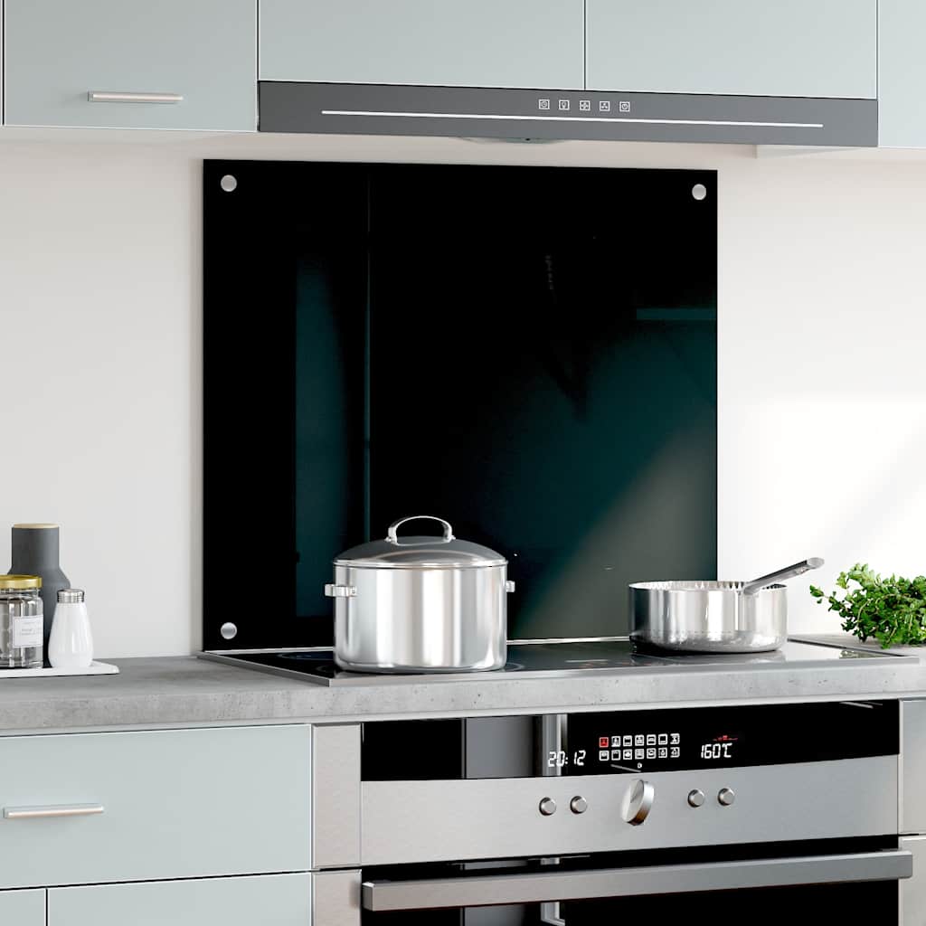 vidaXL Kitchen Backsplash Black 70 x 60 cm Tempered Glass