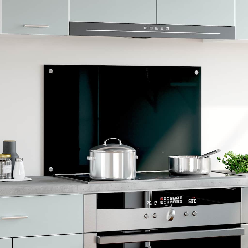 Kitchen Backsplash Black 80 x 50 cm Tempered Glass