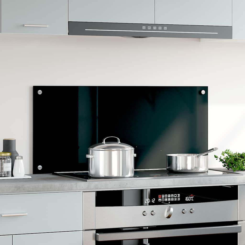 Kitchen Backsplash Black 90 x 40 cm Tempered Glass