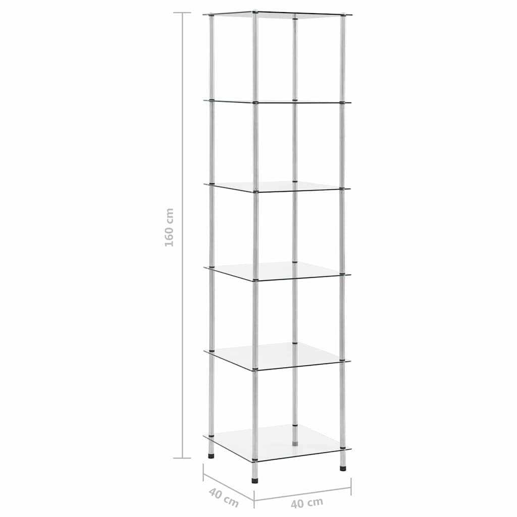 6-Tier Shelf Transparent 40x40x160 cm Tempered Glass