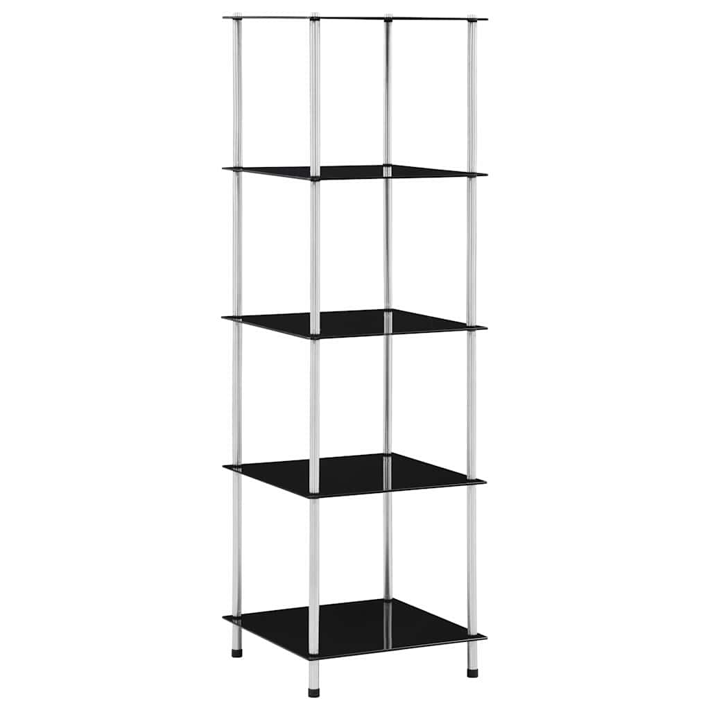 5-Tier Shelf Black 40x40x130 cm Tempered Glass