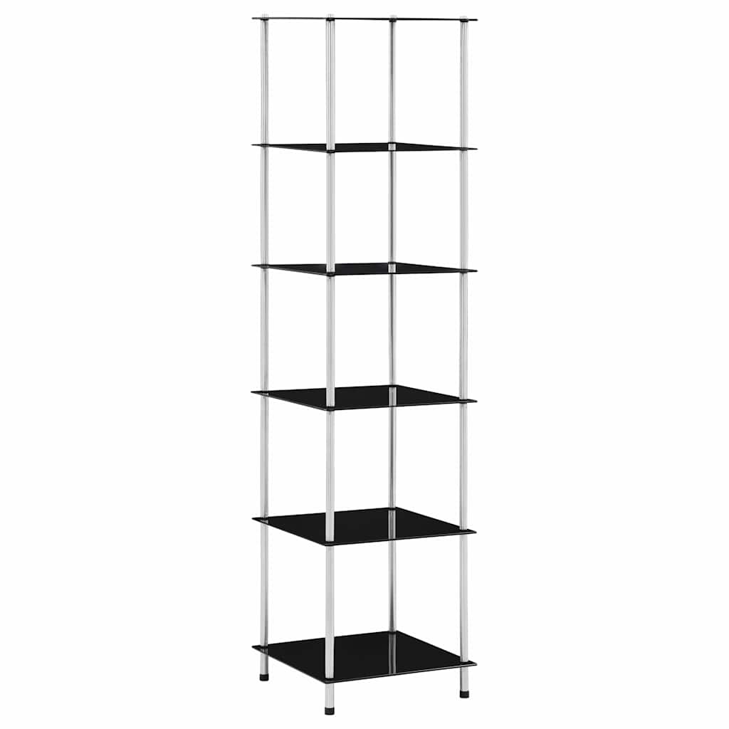 6-Tier Shelf Black 40x40x160 cm Tempered Glass