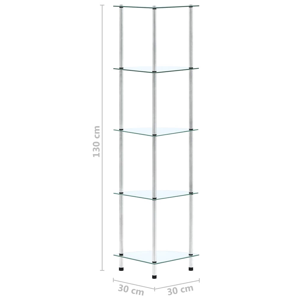 5-Tier Shelf Transparent 30x30x130 cm Tempered Glass