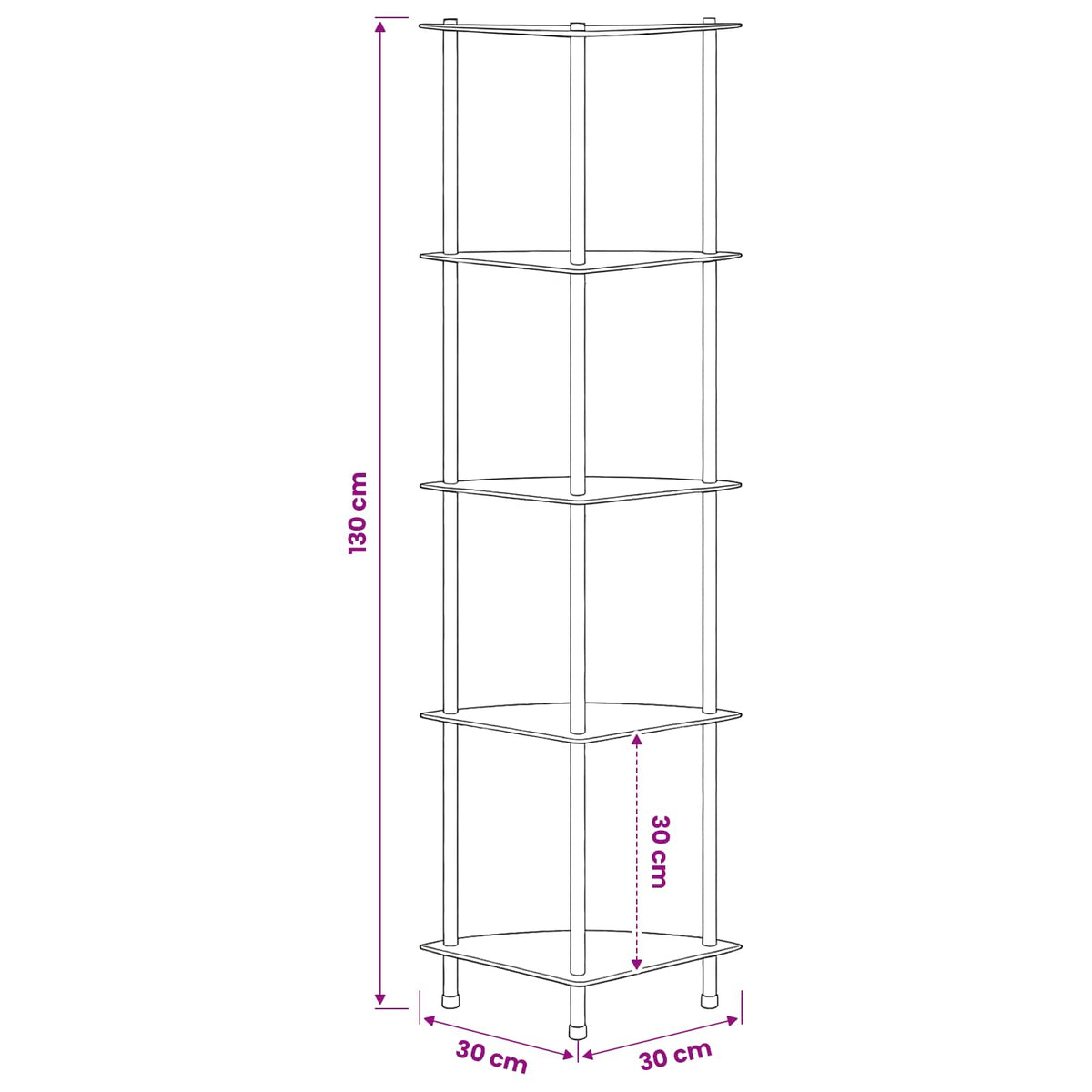 5-Tier Shelf Transparent 30x30x130 cm Tempered Glass