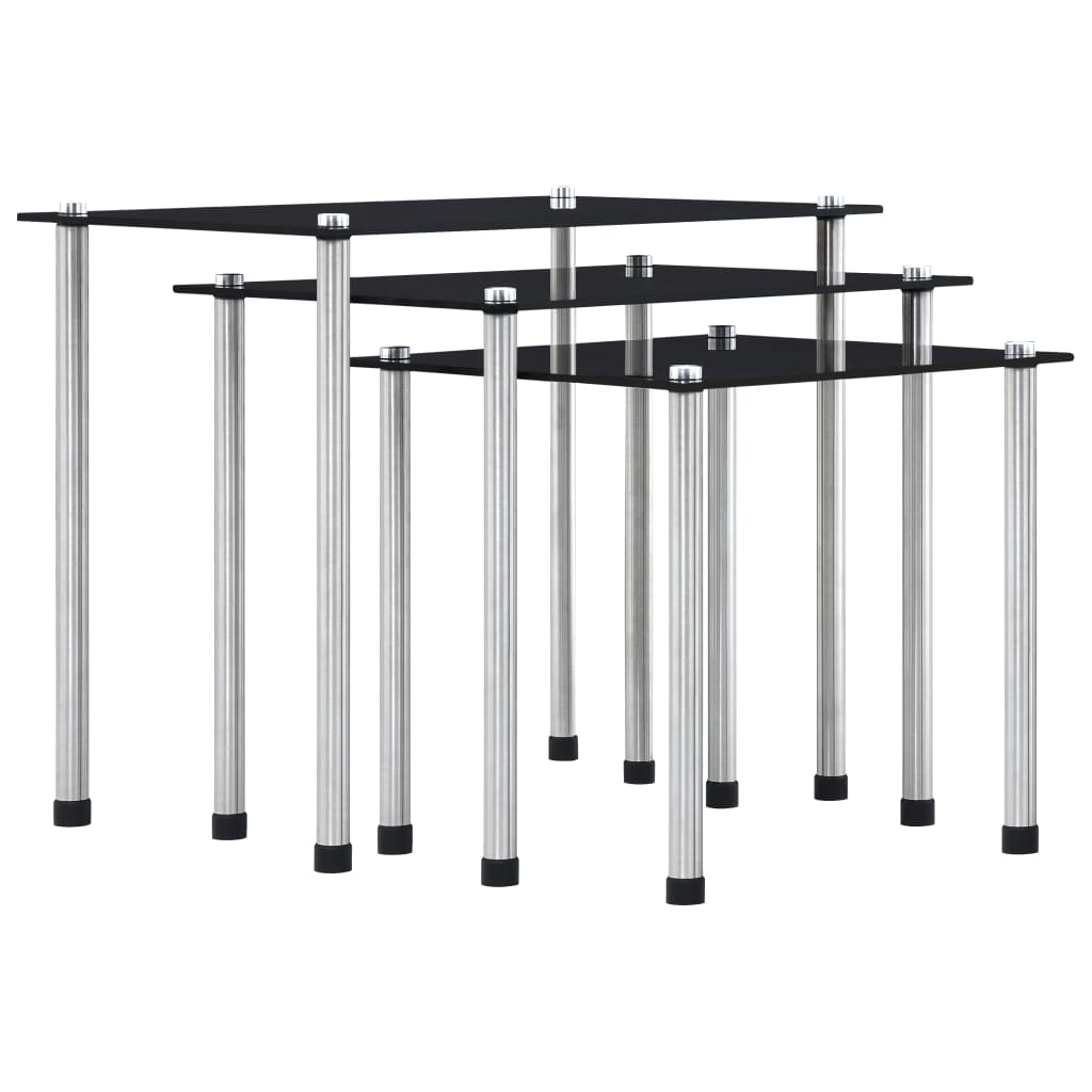 Nesting Table | Set of 3 | Black | Tempered glass and aluminium | 3 sizes