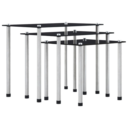Nesting Table | Set of 3 | Black | Tempered glass and aluminium | 3 sizes