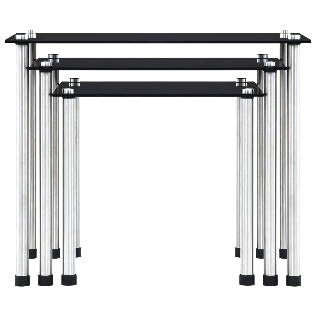 Nesting Table | Set of 3 | Black | Tempered glass and aluminium | 3 sizes