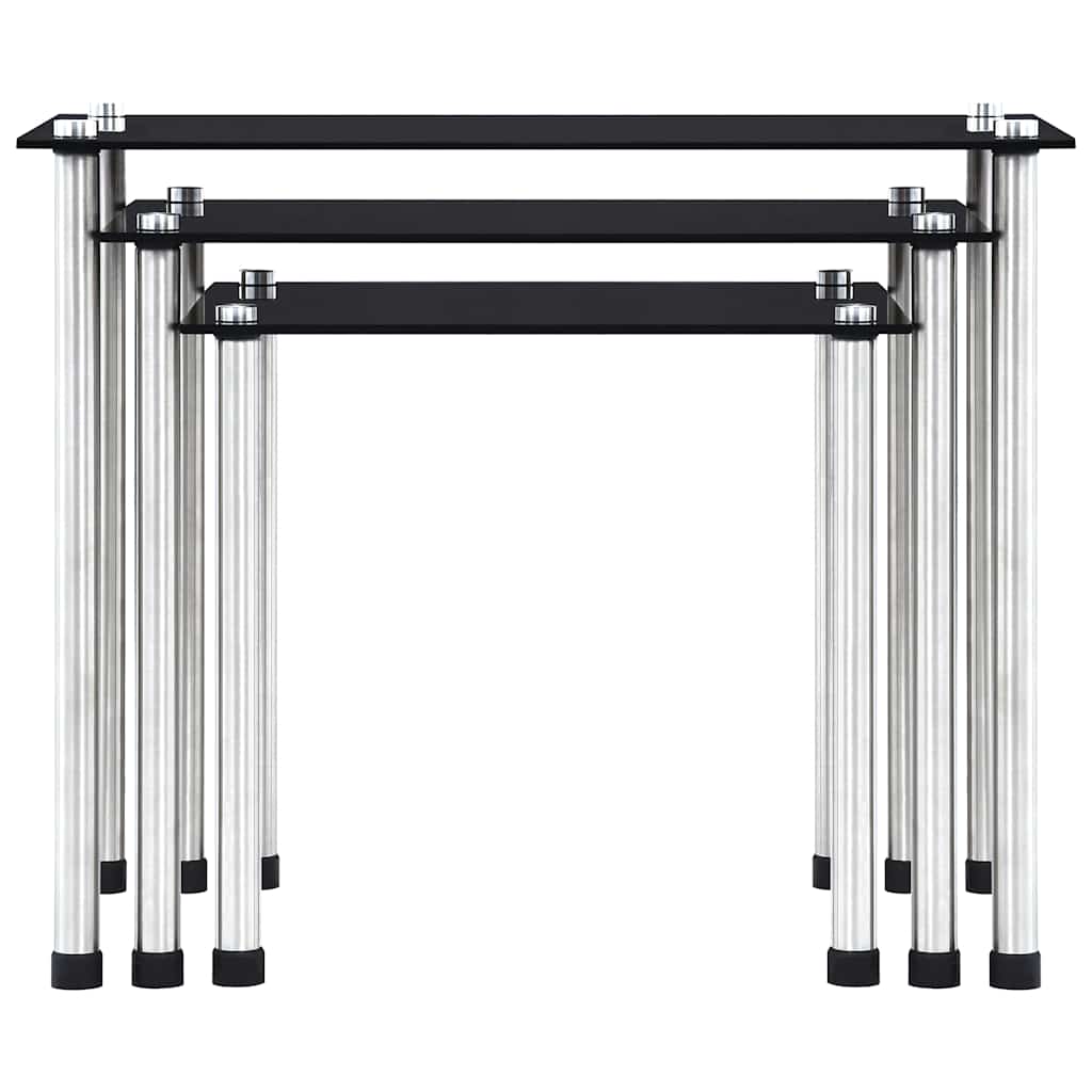 249527 vidaXL Nesting Tables 3 pcs Black Tempered Glass