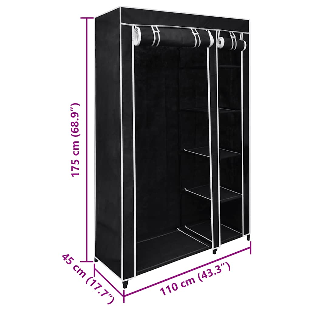 Folding Wardrobe Black 110x45x175 cm