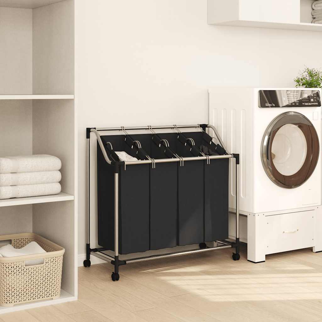 240367 vidaXL Laundry Sorter with 4 Bags Black Grey