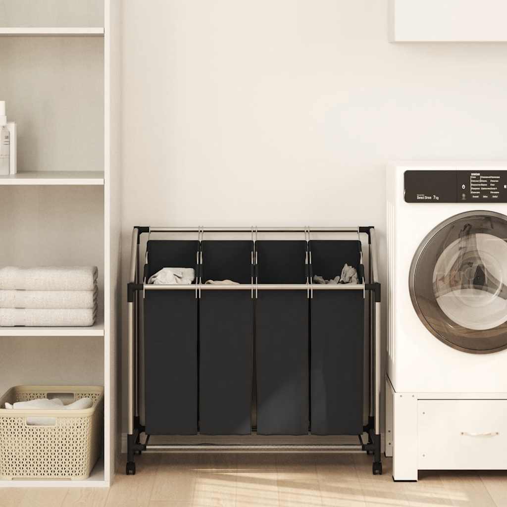 240367 vidaXL Laundry Sorter with 4 Bags Black Grey