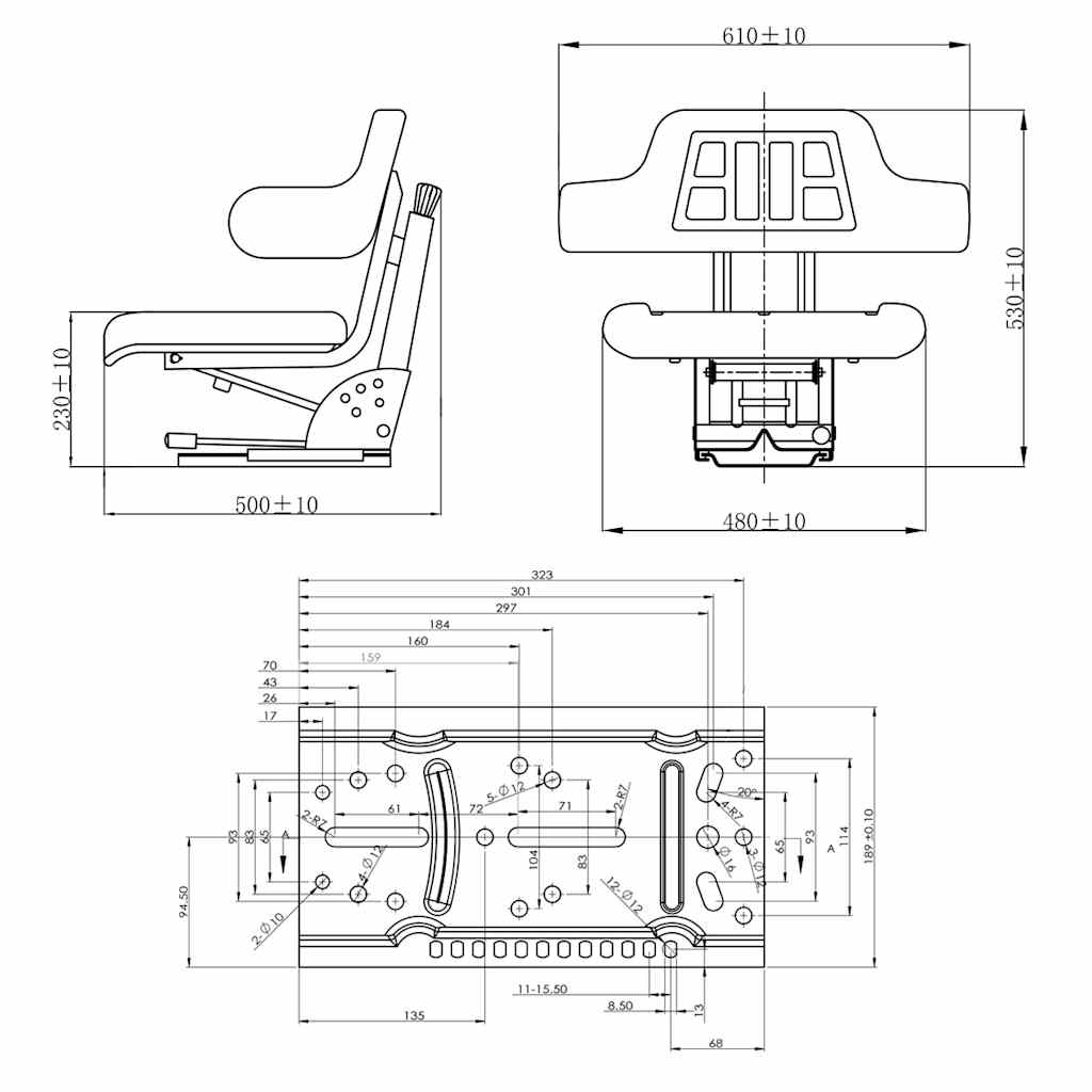 210157 vidaXL Tractor Seat with Suspension Black