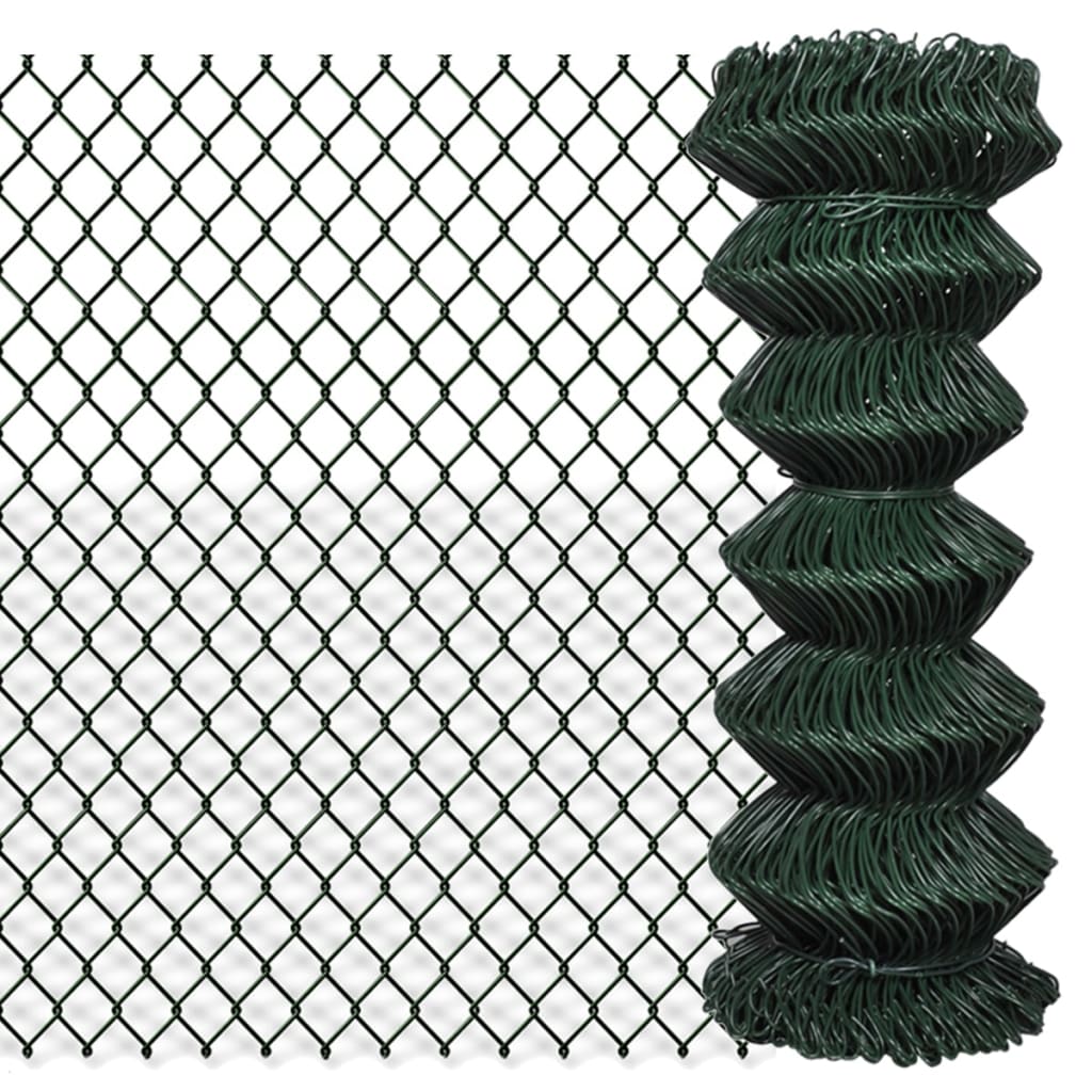 vidaXL Chain Link Fence Steel 1x15 m Green