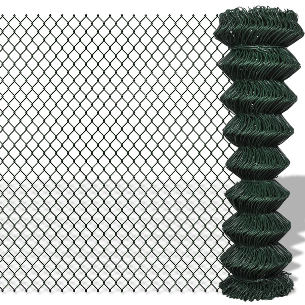 vidaXL Chain Link Fence Steel 1,5x15 m Green
