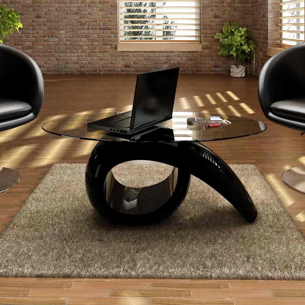 Coffee Table with Oval Glass Top High Gloss Black