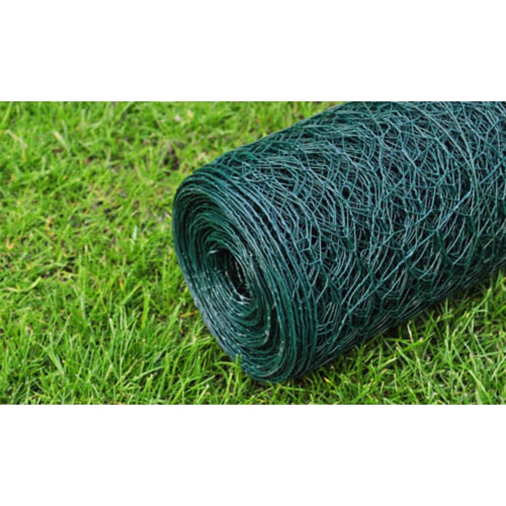 vidaXL Chicken Wire Fence with PVC Coating 25x0.75 m Green