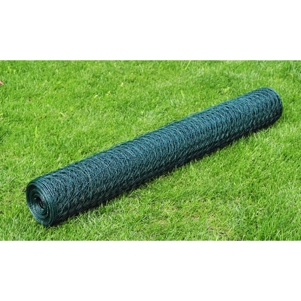 vidaXL Chicken Wire Fence with PVC Coating 25x0.75 m Green