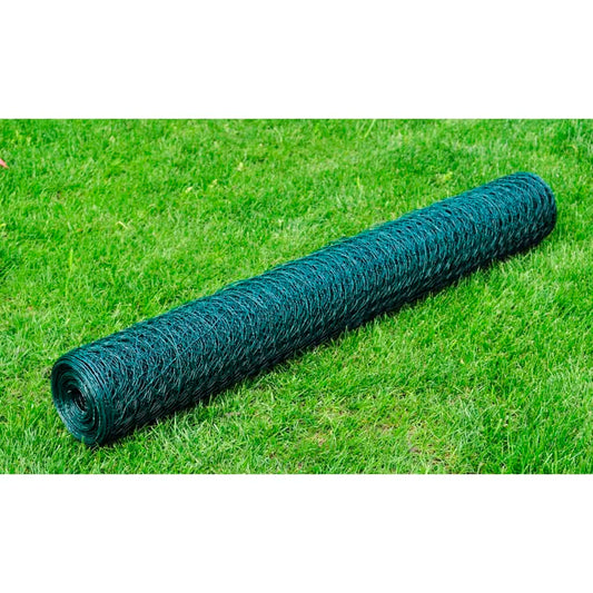 vidaXL Chicken Wire Fence with PVC Coating 25x1 m Green