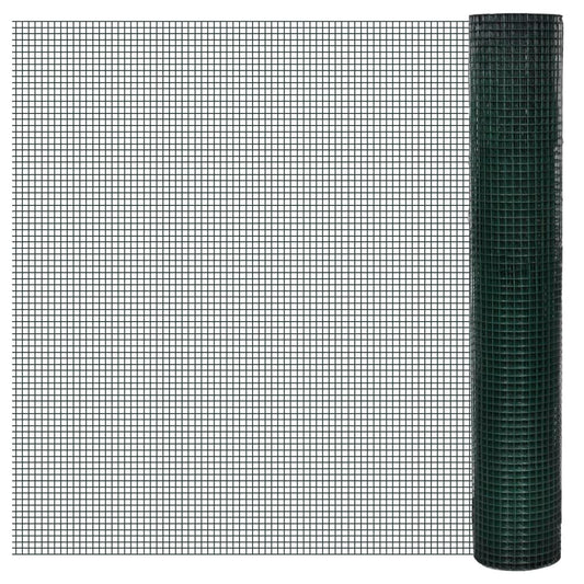 vidaXL Chicken Wire Fence Galvanised with PVC Coating 10x1 m Green