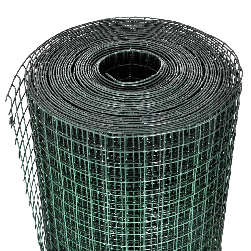 vidaXL Chicken Wire Fence Galvanised with PVC Coating 10x1 m Green