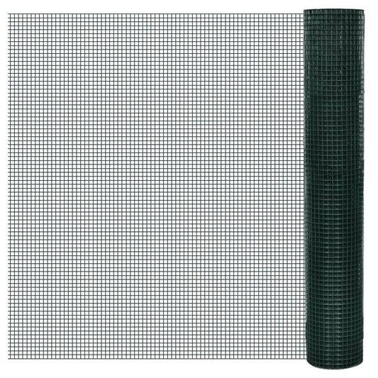 vidaXL Chicken Wire Fence Galvanised with PVC Coating 25x1 m Green