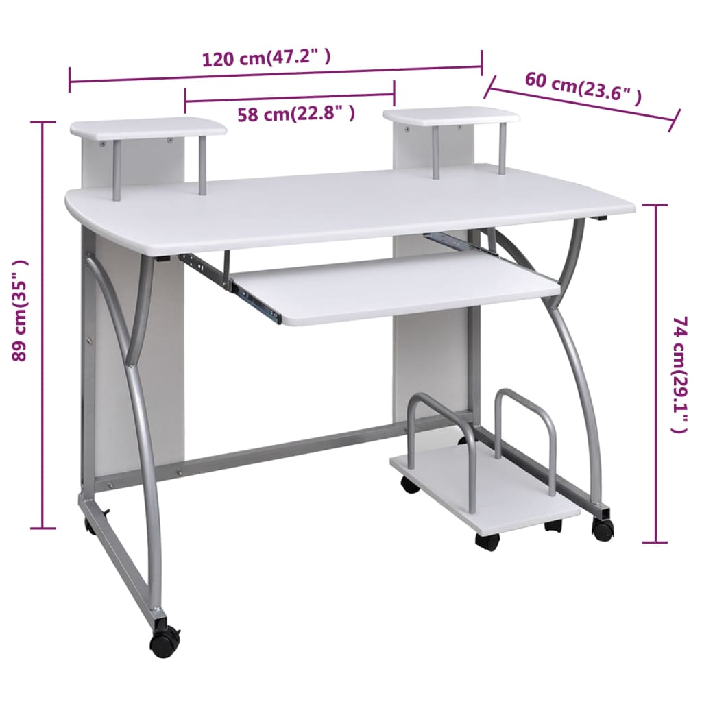 vidaXL Computer Desk with Pull-out Keyboard Tray White