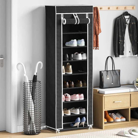 Shoe Rack | Black | Polyethylene fabric and powder-coated steel | Large
