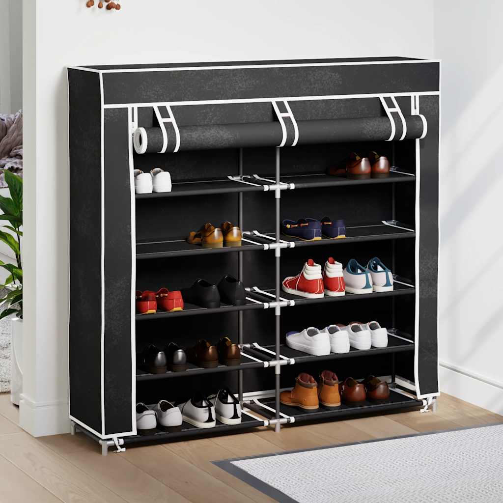 Shoe Rack | Black | Powder-coated steel, Polyethylene fabric