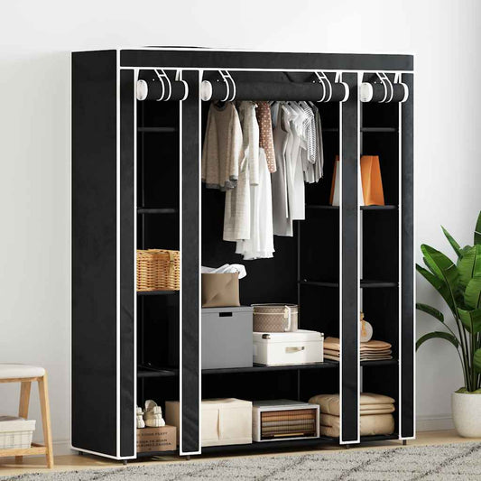 Fabric Wardrobe with Compartments and Rods 45x150x176 cm Black