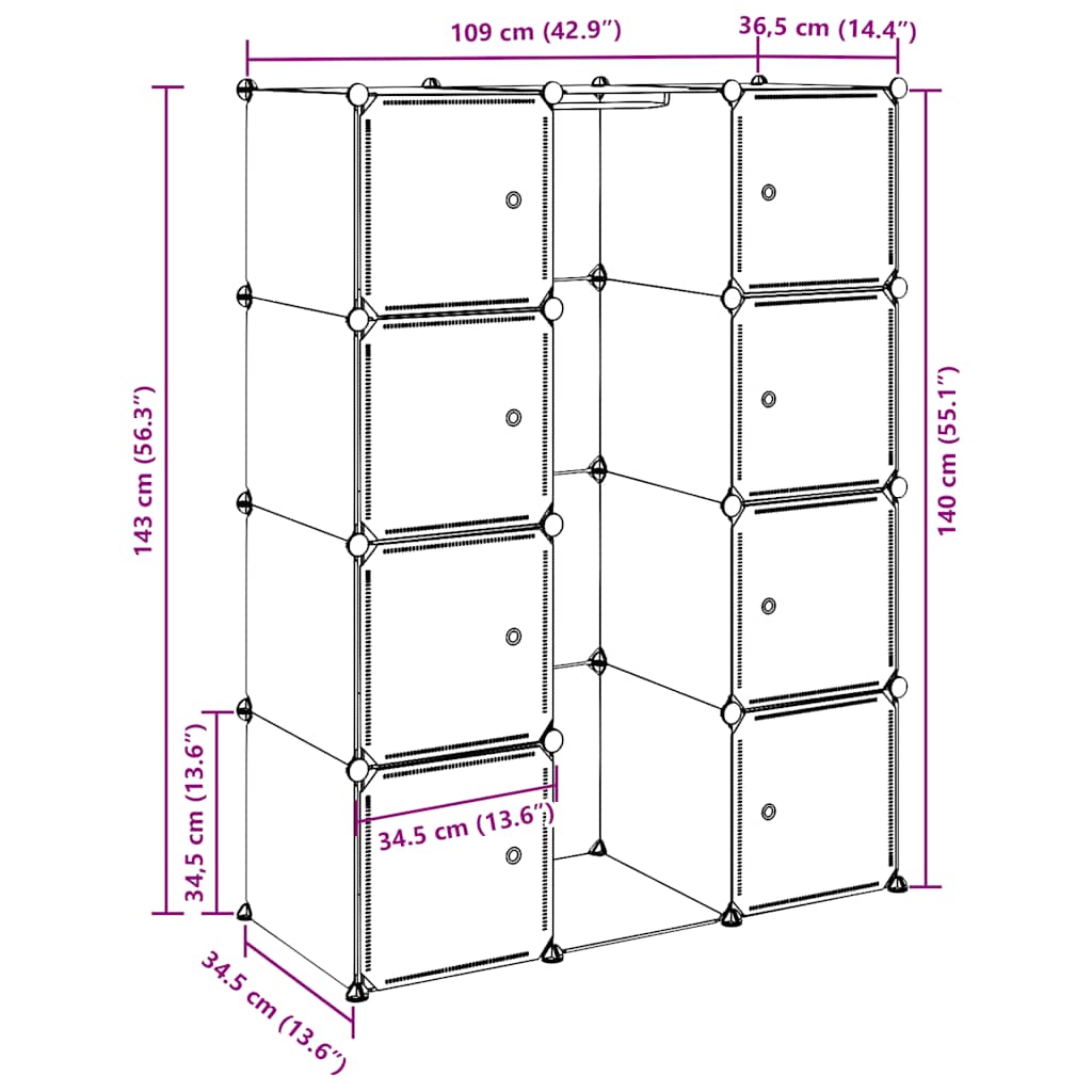 vidaXL Modular Cabinet with 9 Compartments 109x36.5x143 cm White
