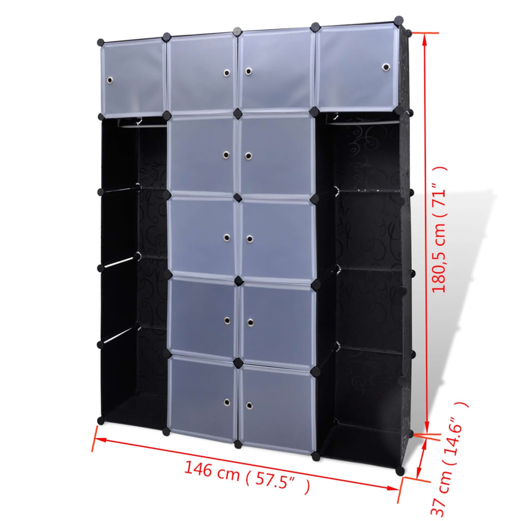vidaXL Modular Cabinet 14 Compartments Black and White 37x146x180.5 cm