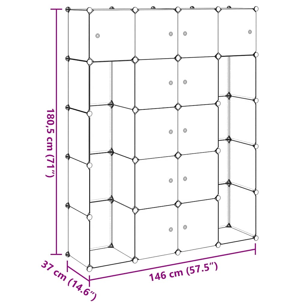 Modular Cabinet 14 Compartments Black and White 37x146x180.5 cm