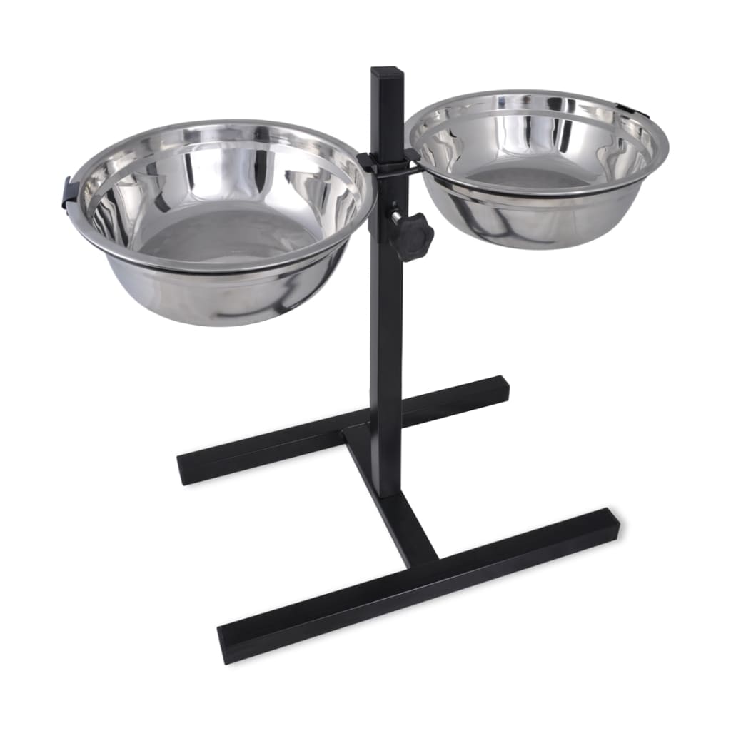 vidaXL Adjustable Double Diner Pet Dog Feeding Stand & 2 x 4.1L Stainless Steel Bowls